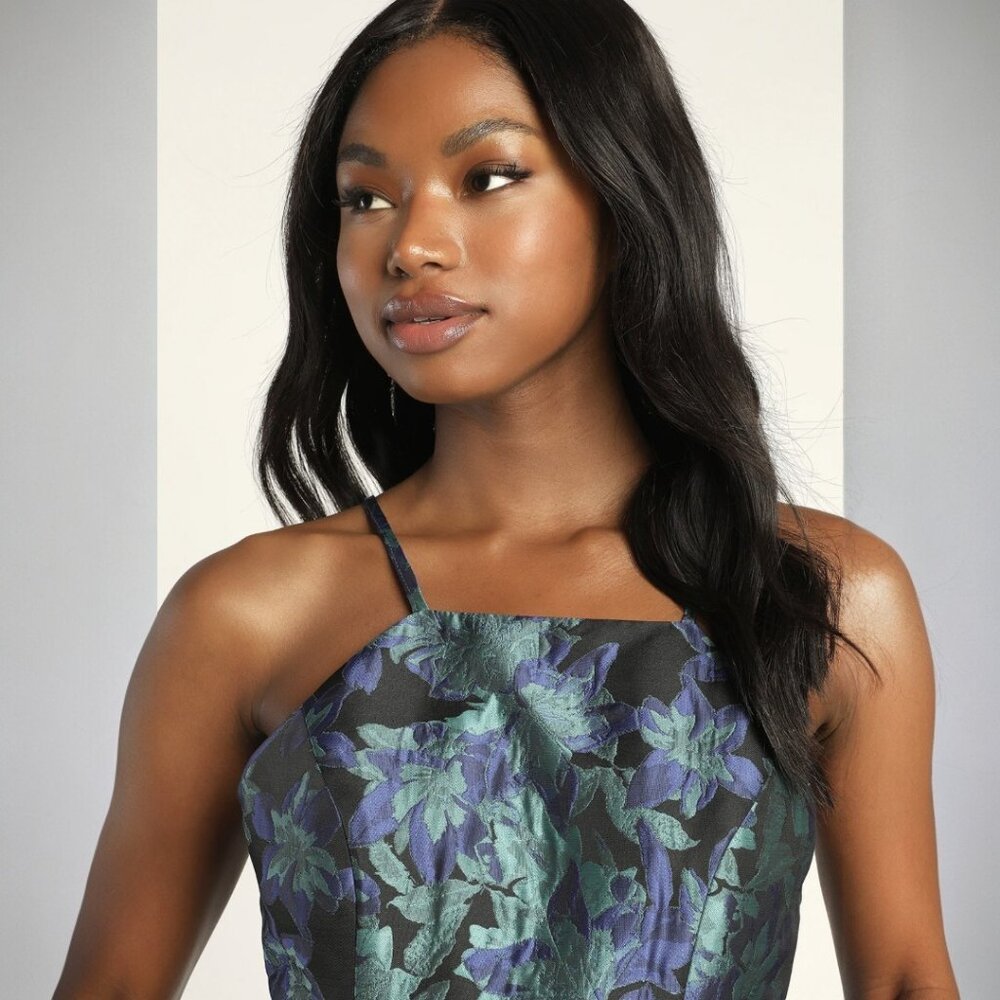 Lulus Fantasy Blooms Black and Teal Floral Backless Mini Dress NWT - Picture 4 of 9